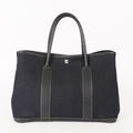Authentic Hermes Garden Party MM Canvas Leather Tote Bag  black 02E036820003