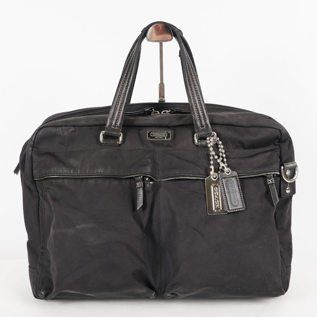 Coach Varick Briefcase Business Bag Brown Nylon Leather Tablet Laptop XY90