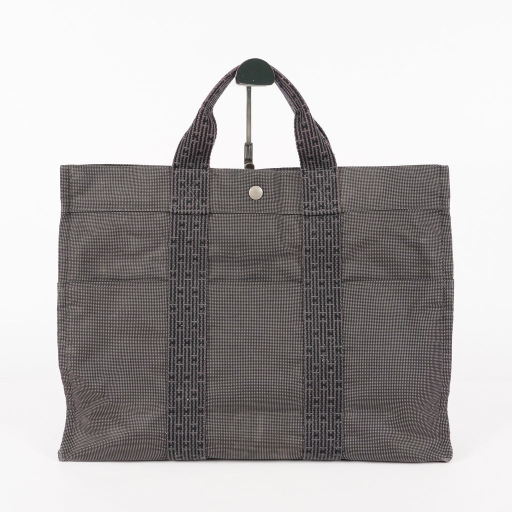 HERMES Herline MM Hand Tote Bag 100951M Nylon canvas Gray 05E461045016