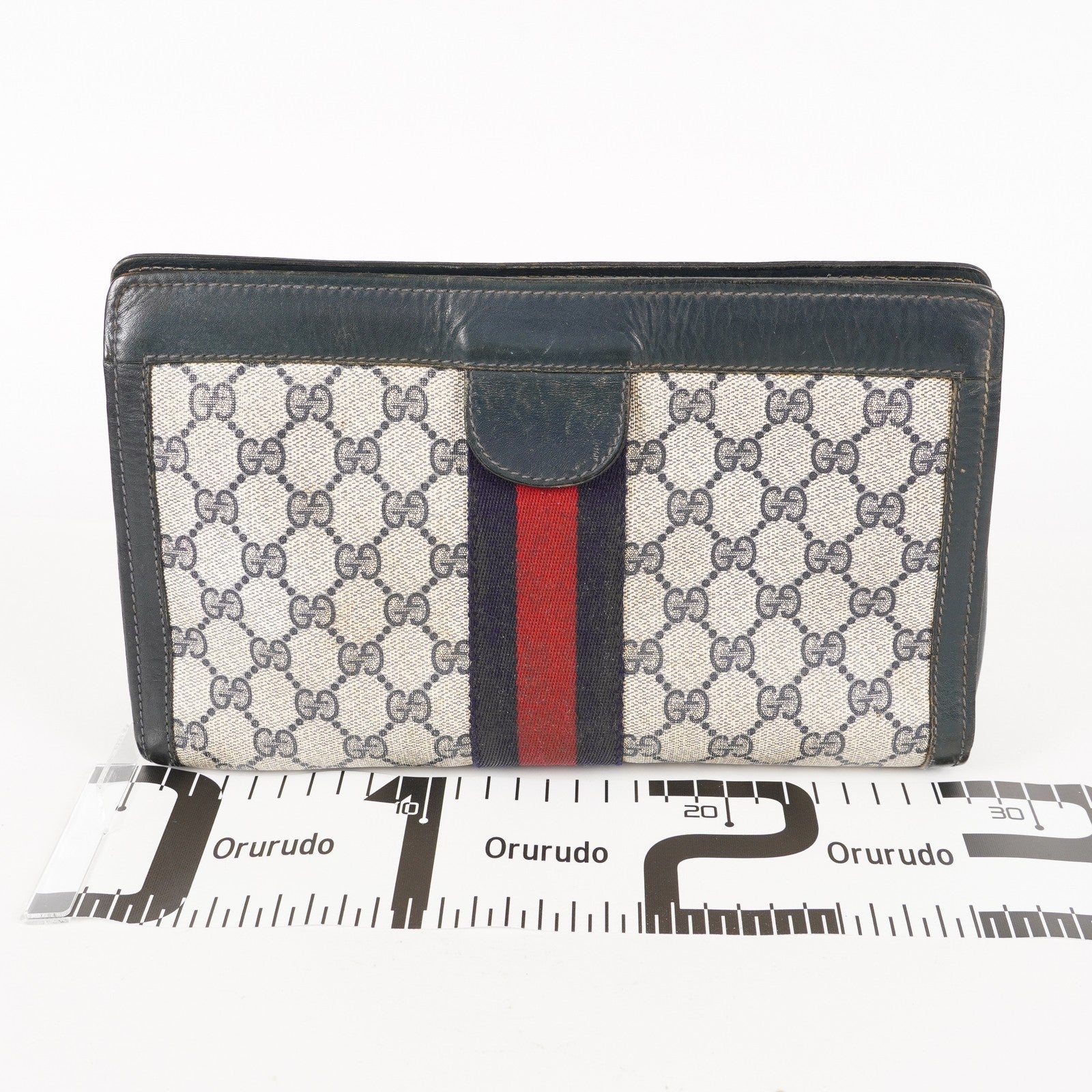 VINTAGE GUCCI Clutch Bag GG Sherry Line Navy 05M02846425