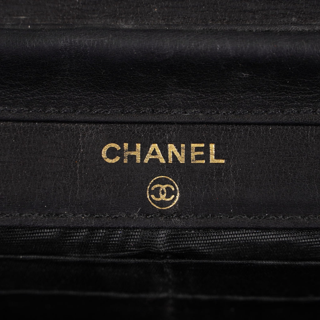 Chanel Coco Mark Shoulder Chain Wallet Black Women's Enamel 05E294730016