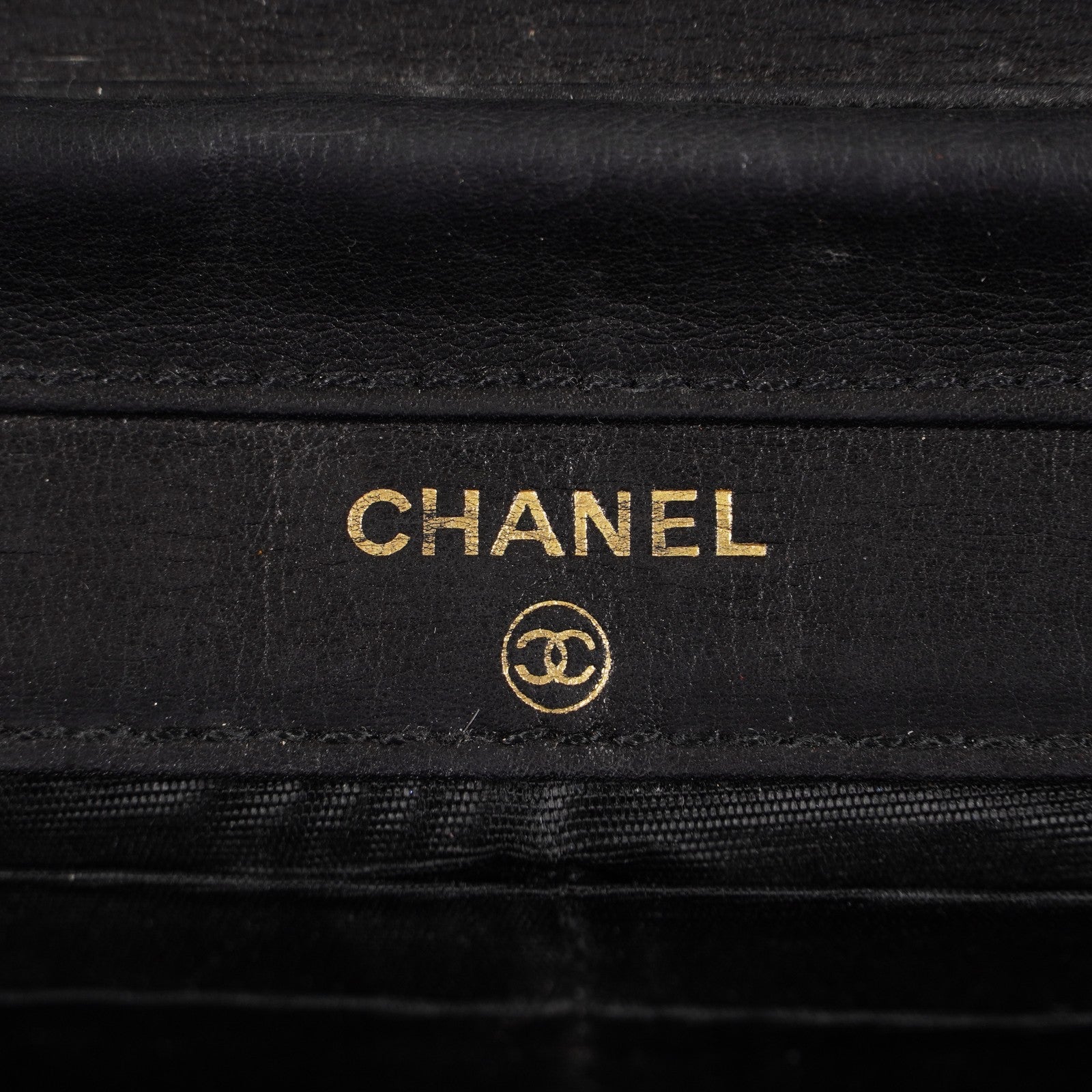 Chanel Coco Mark Shoulder Chain Wallet Black Women's Enamel 05E294730016