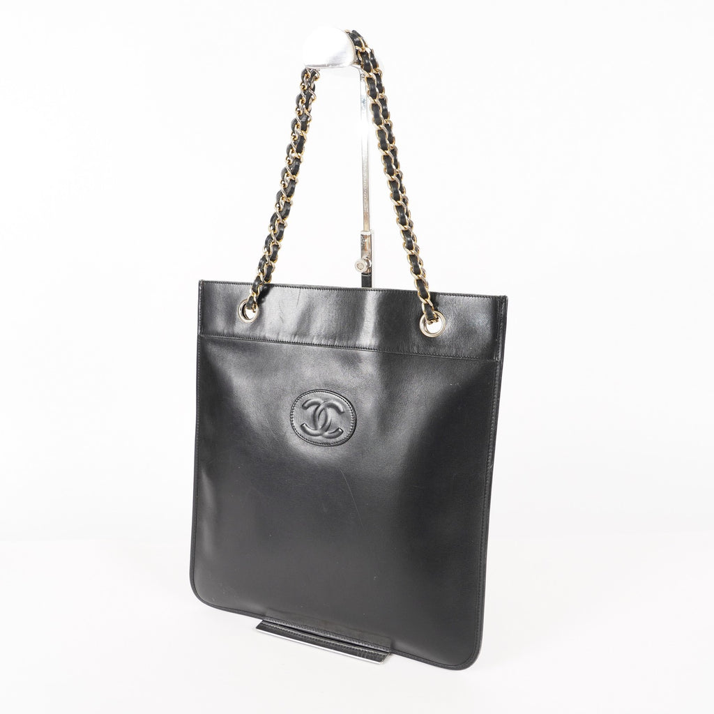 CHANEL Vintage Quilted CC Logo Jersey Chain Flat Shoulder Tote Bag 05E216352529