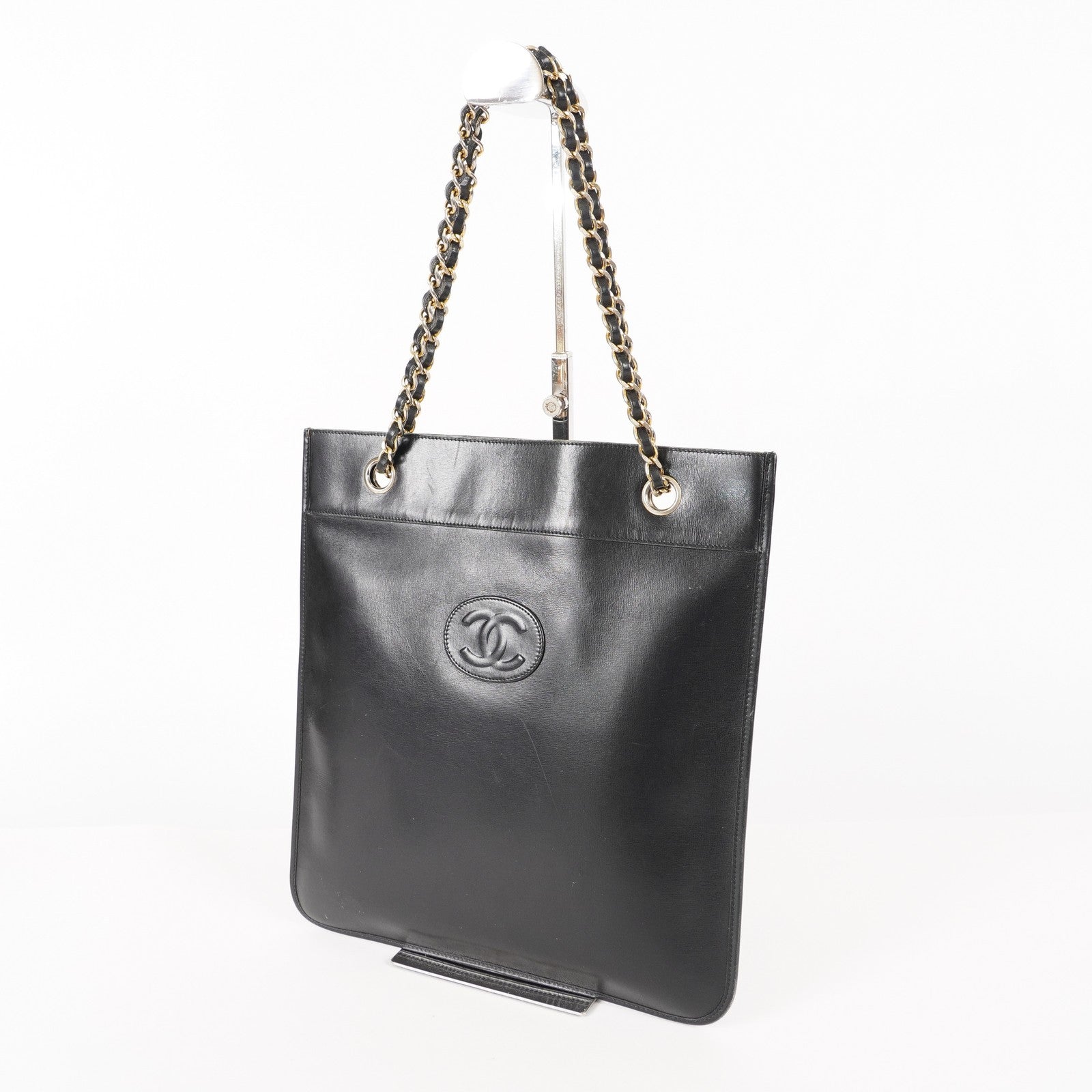 CHANEL Vintage Quilted CC Logo Jersey Chain Flat Shoulder Tote Bag 05E216352529