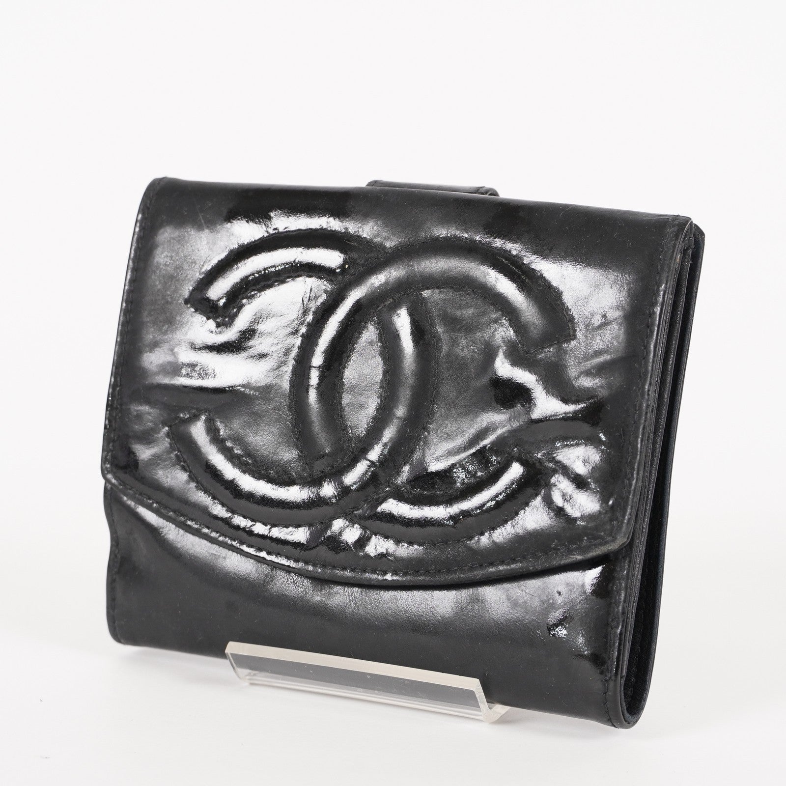 Auth Vintage Chanel CC Wallet Blk Leather Accordion Pocket Coin Case XY257