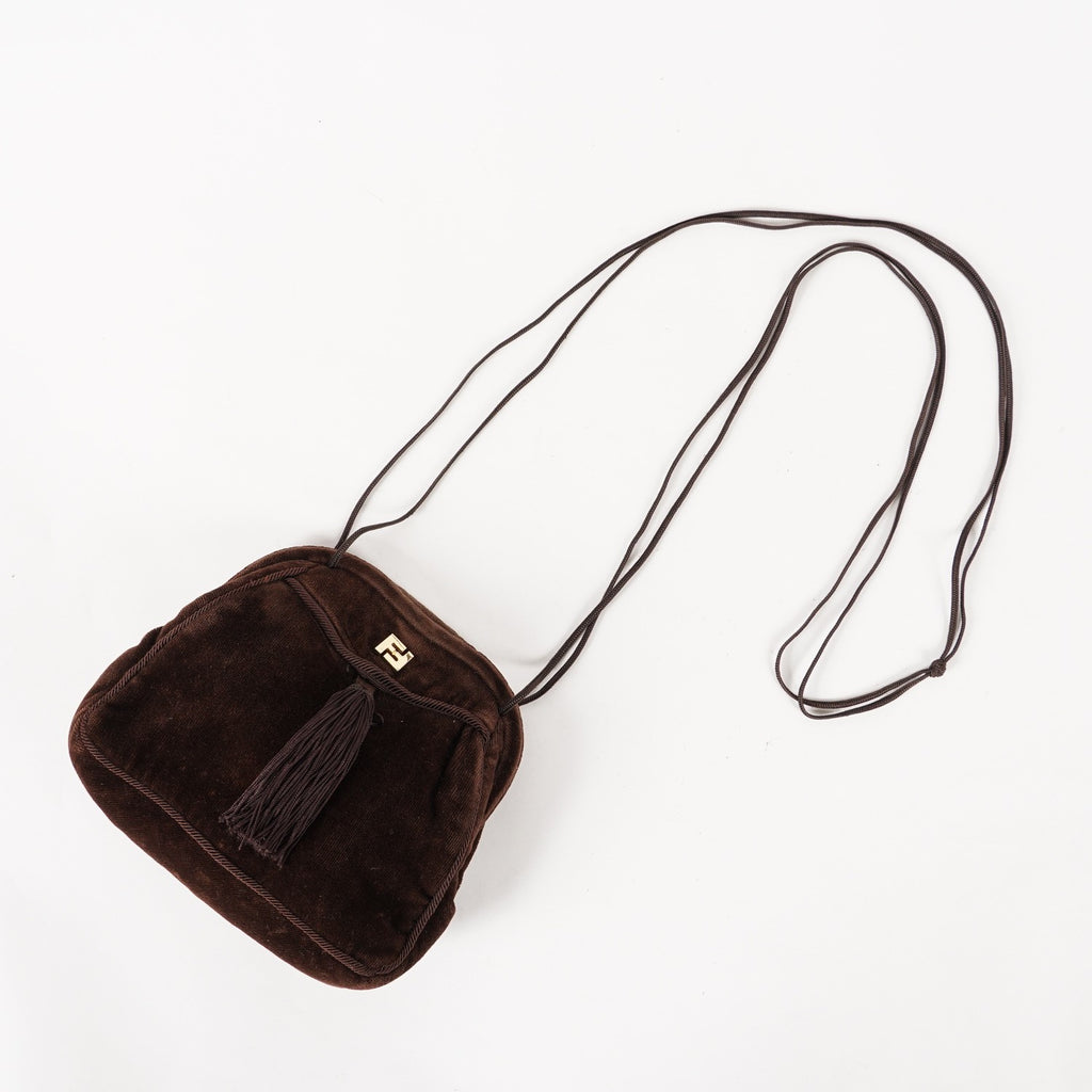 FENDI Zucca Suede Pouch Bag Handbag Brown canvas Women XY187