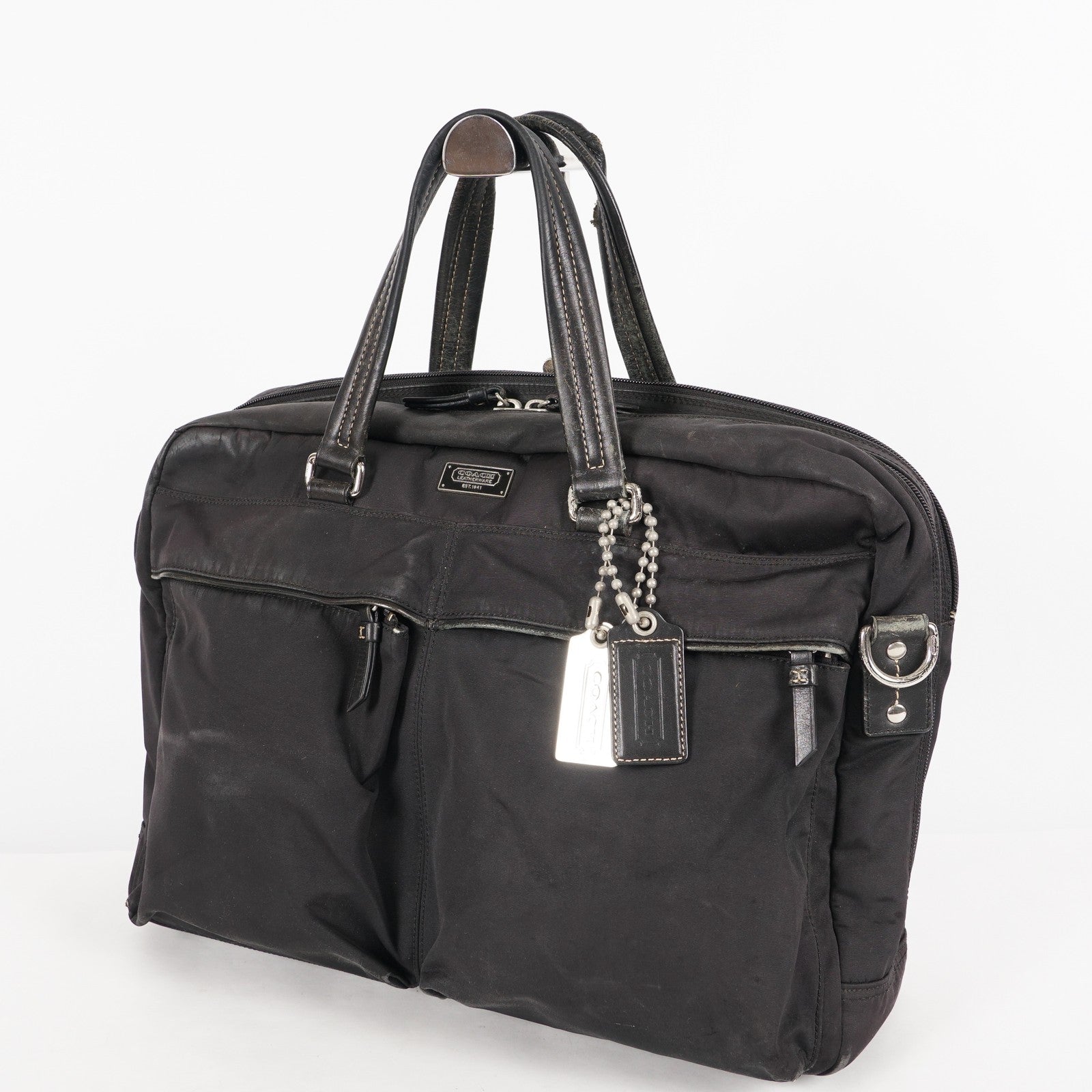 Coach Varick Briefcase Business Bag Brown Nylon Leather Tablet Laptop XY90