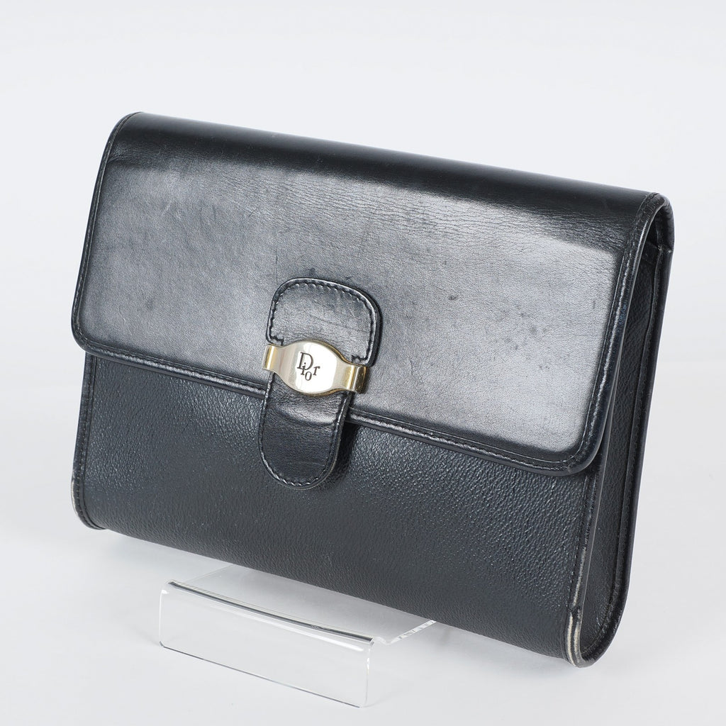 Christian Dior Vintage Leather Shoulder Bag Black Classic Handbag XY230