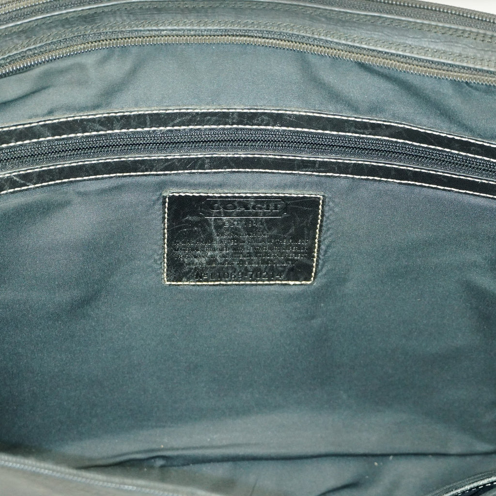 Coach Varick Briefcase Business Bag Brown Nylon Leather Tablet Laptop XY90