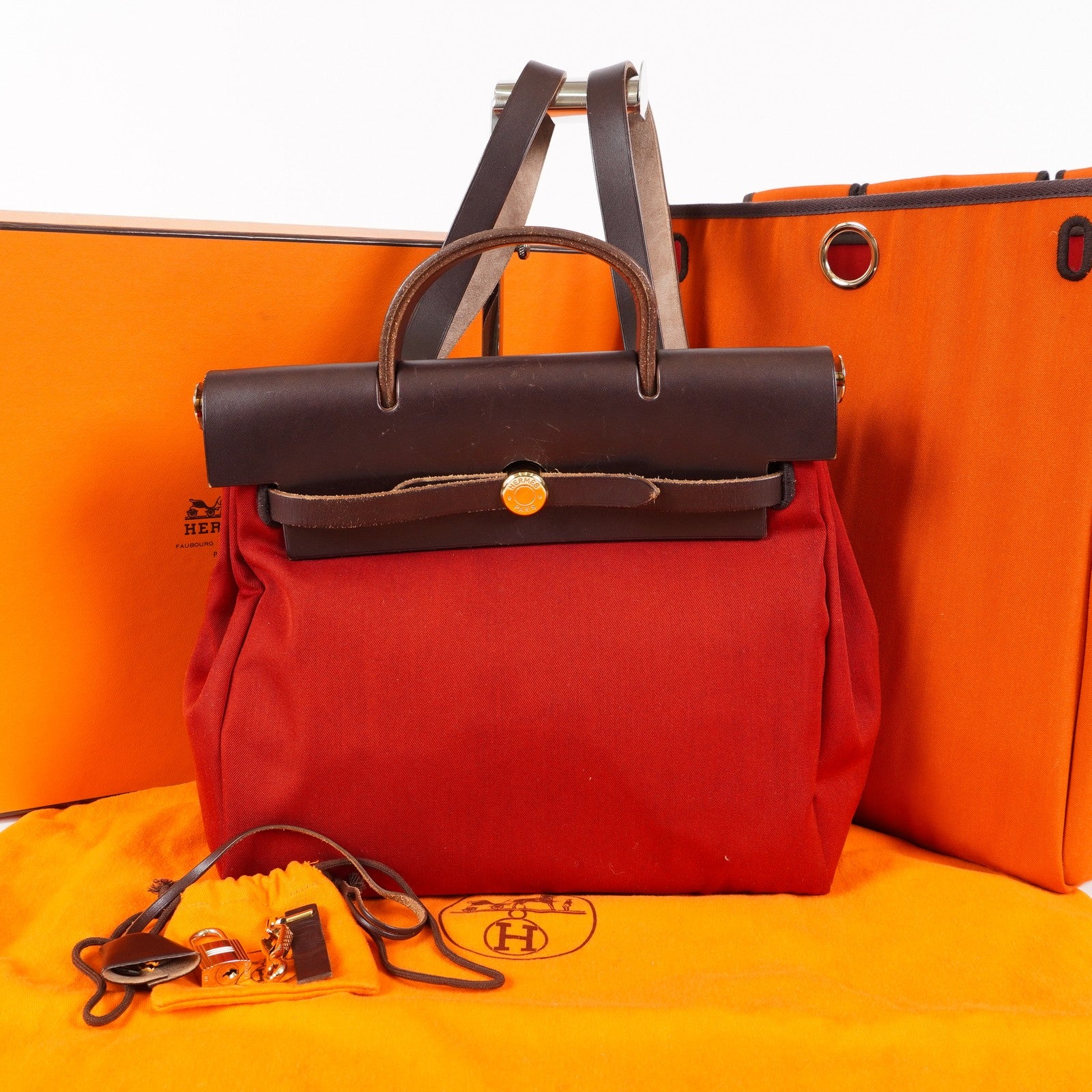 Hermes Brick RedMoka Toile Canvas and Vache Hunter Herbag 31 Bag 05E346352529