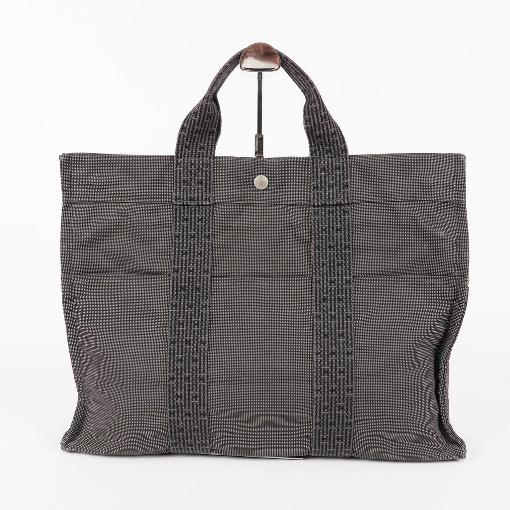 HERMES Herline MM Hand Tote Bag 100951M Nylon canvas Gray 05E461045016