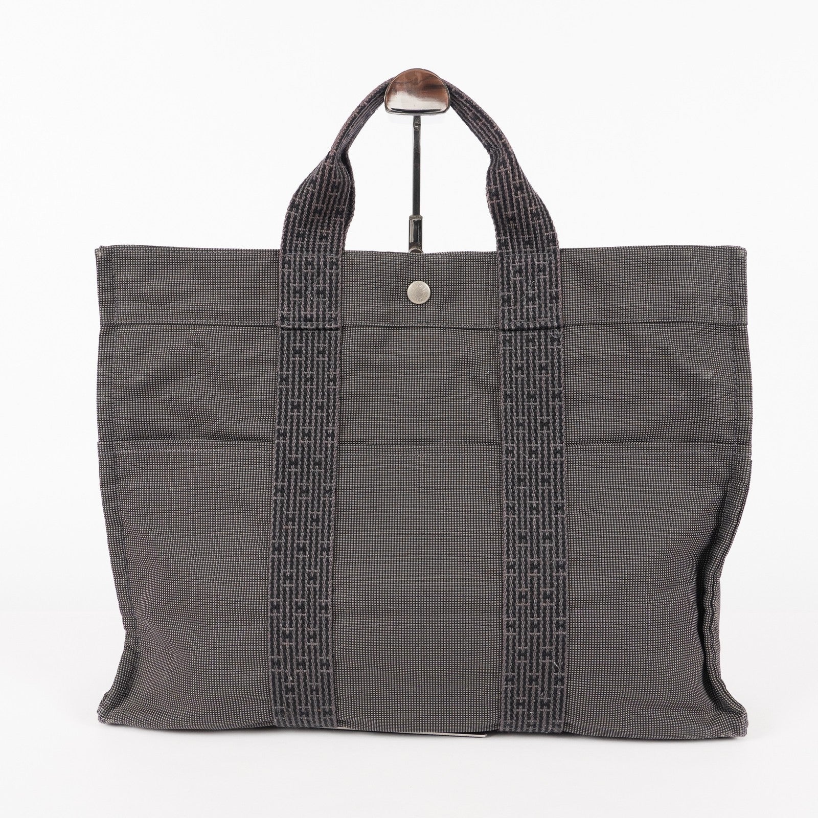 HERMES Herline MM Hand Tote Bag 100951M Nylon canvas Gray 05E461045016