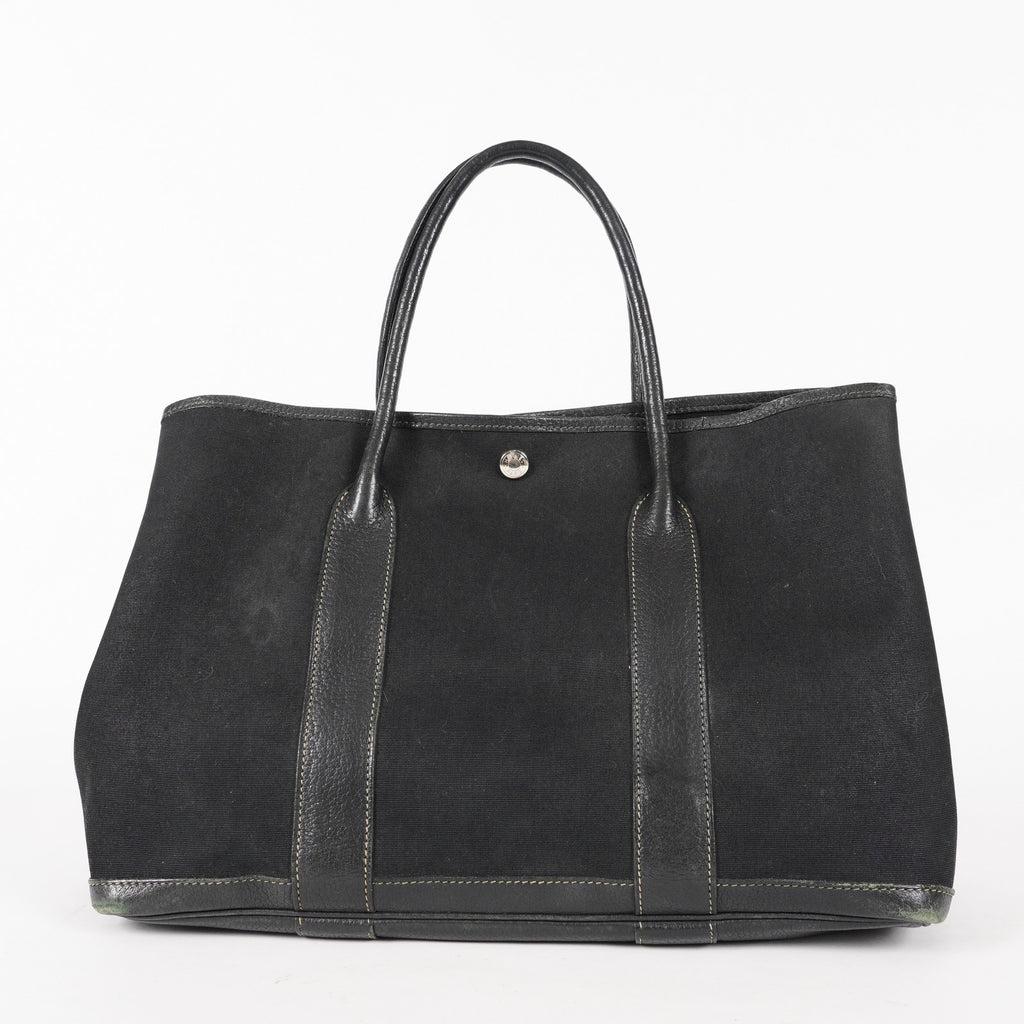 Hermes Garden Party 30 TPM Handbag Tote Leather Canvas Black 05E024290016