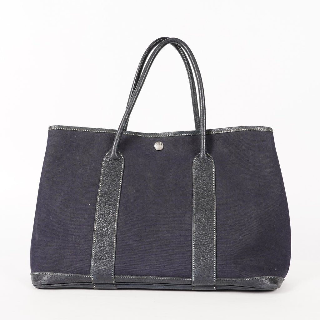 Authentic Hermes Garden Party MM Canvas Leather Tote Bag  02E056820003