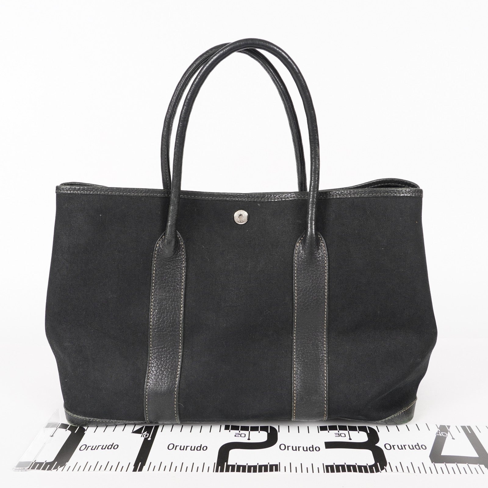 Hermes Garden Party 30 TPM Handbag Tote Leather Canvas Black 05E024290016