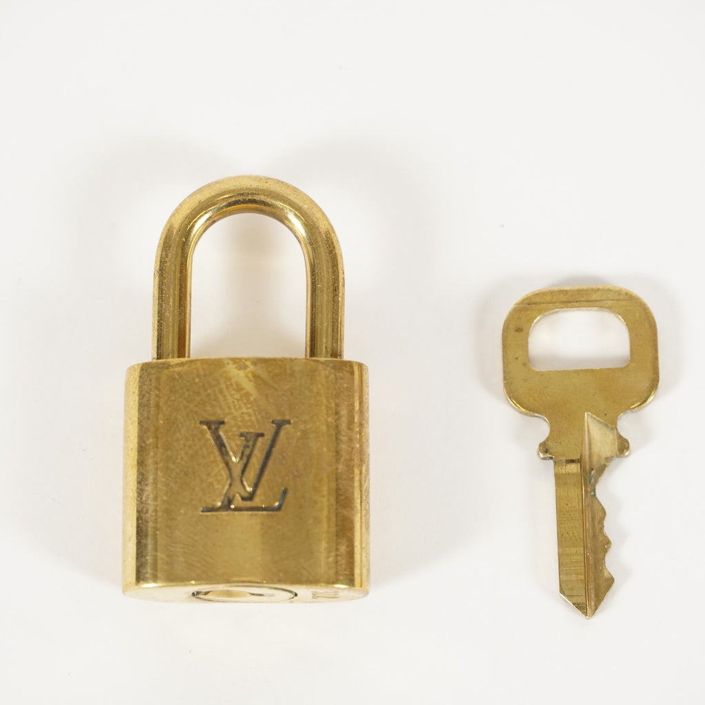 LOUIS VUITTON PadLock Lock & Key Brass Gold Authentic Number random JP Used
