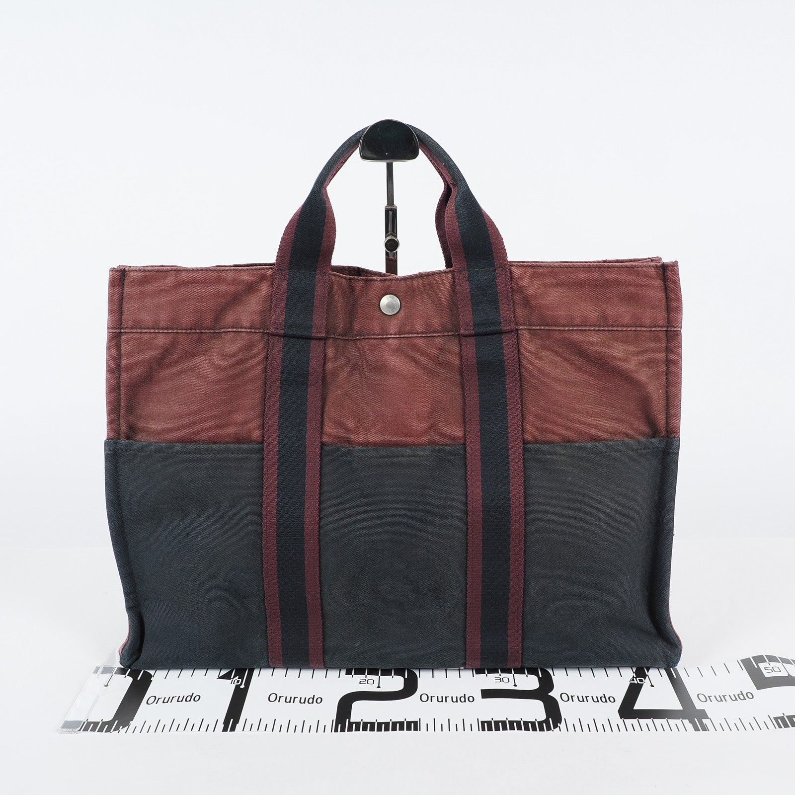 HERMÈS Paris Fourre Tout MM Black Red Cotton Canvas Tote Hand Bag 04A05825007