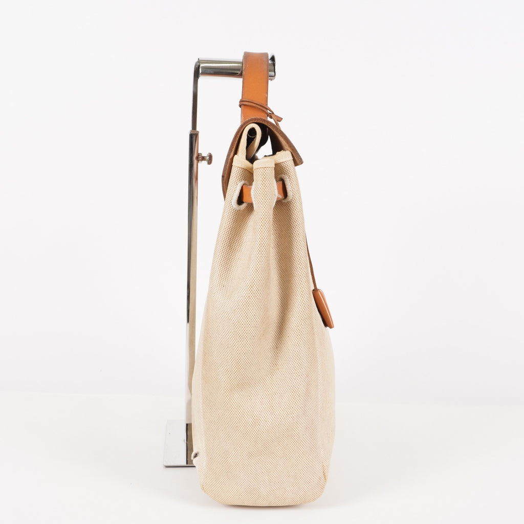 Auth HERMES Bag 2 in 1 Beige Canvas and Leather Backpack Hand Bag 05E533520016