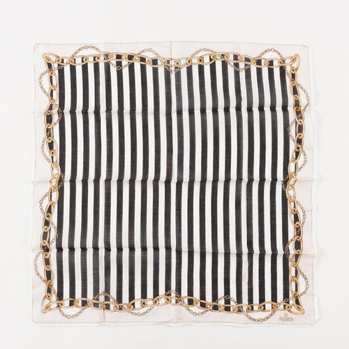 Auth Fendi Bag Chain Stripe Pattern Cotton Scarf Handkerchief XY204