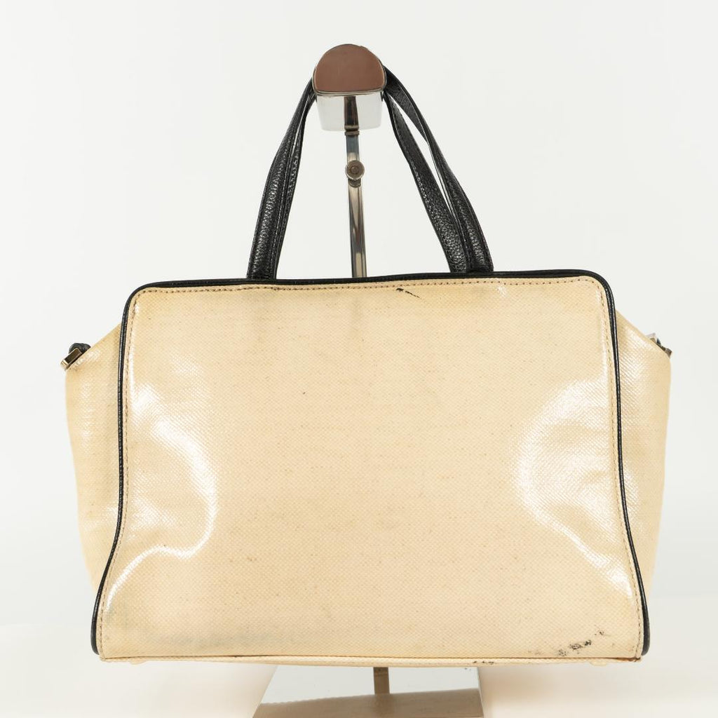 kate spade handbag beige black with bow gold logo plate leather 225243940936
