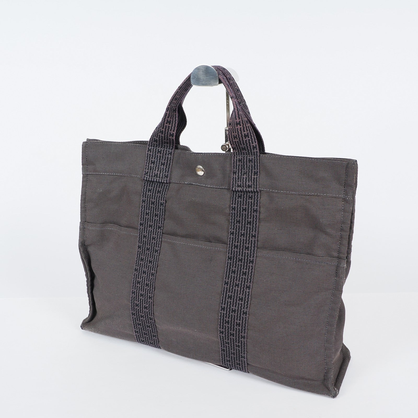 Hermes Fourre Tout Canvas Tote Bag Handbag Satchel Black Grey 04T011199017