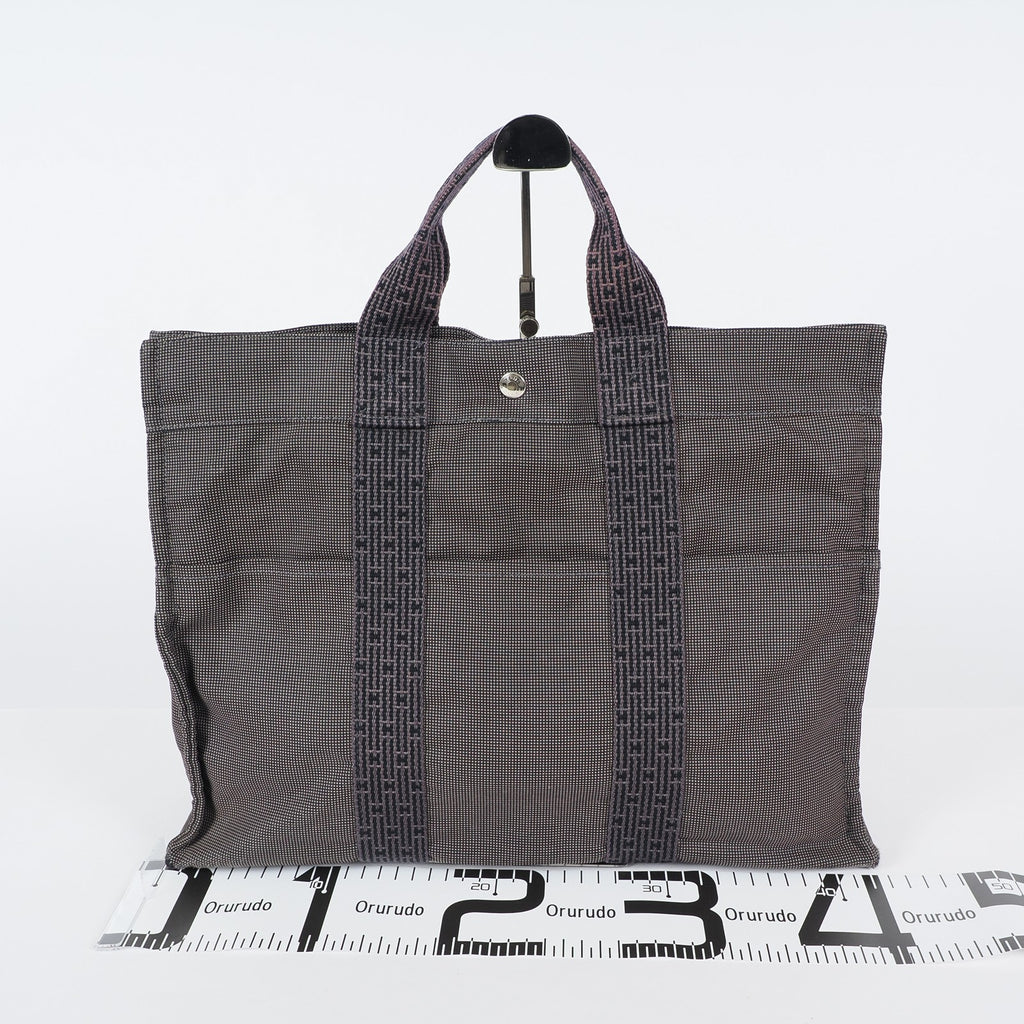 Hermes Fourre Tout Canvas Tote Bag Handbag Satchel Black Grey 04T011199017