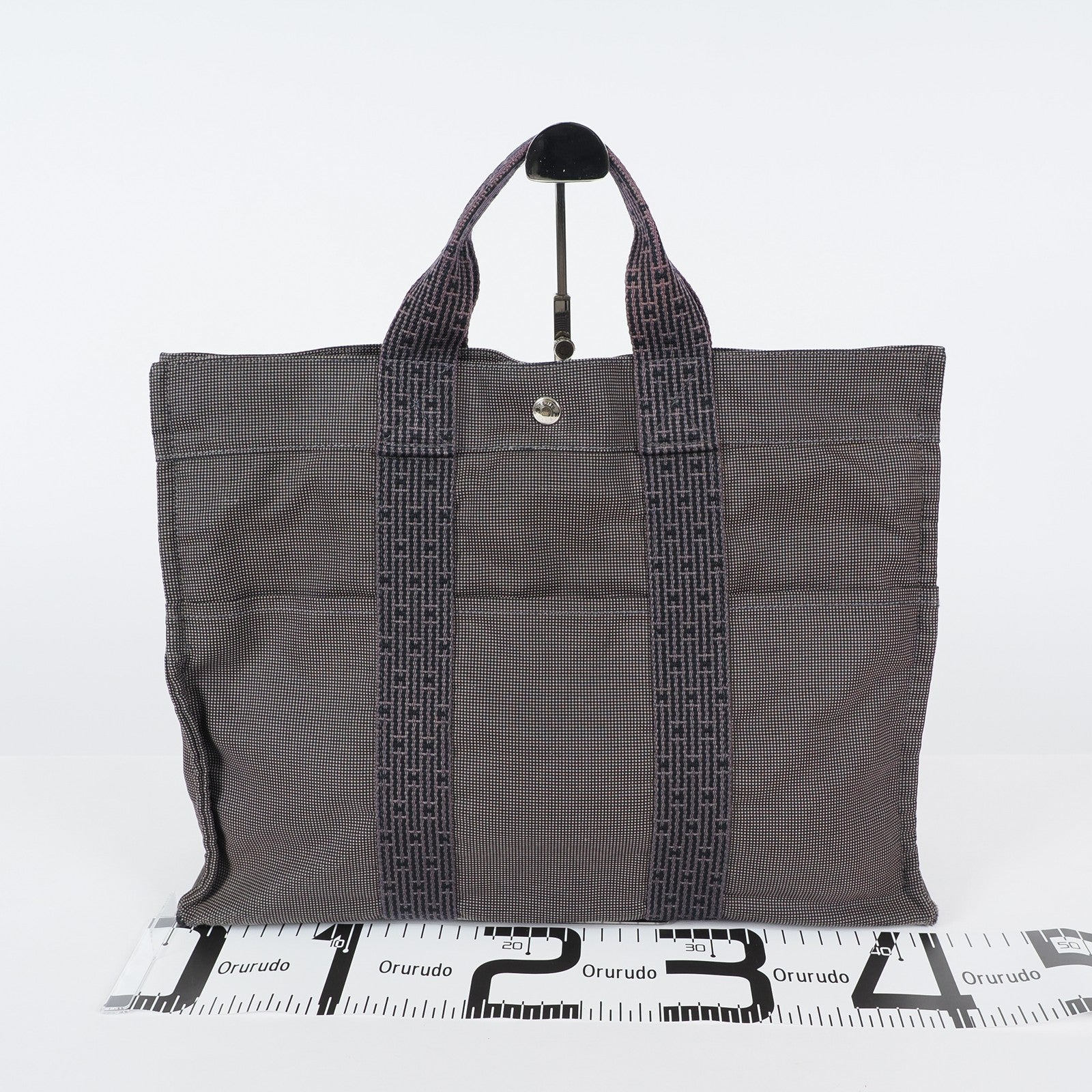 Hermes Fourre Tout Canvas Tote Bag Handbag Satchel Black Grey 04T011199017