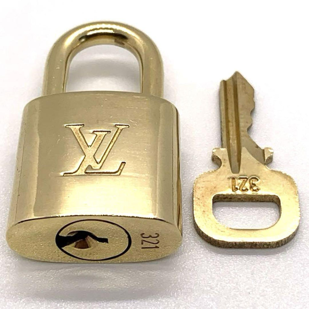LOUIS VUITTON PadLock Lock & Key Brass Gold Authentic Number random JP Used