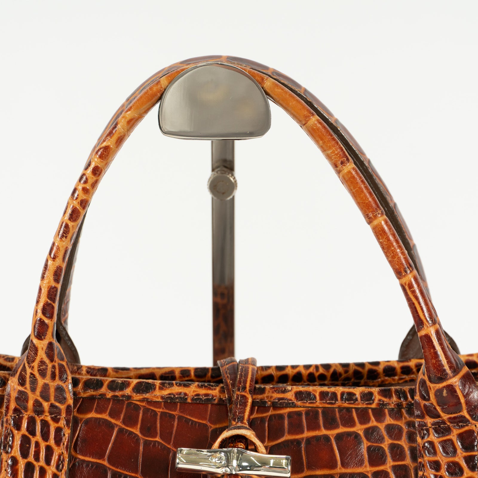 Longchamp leather Tote Bag Brown Shiny finish Medium Elegant 25306352632