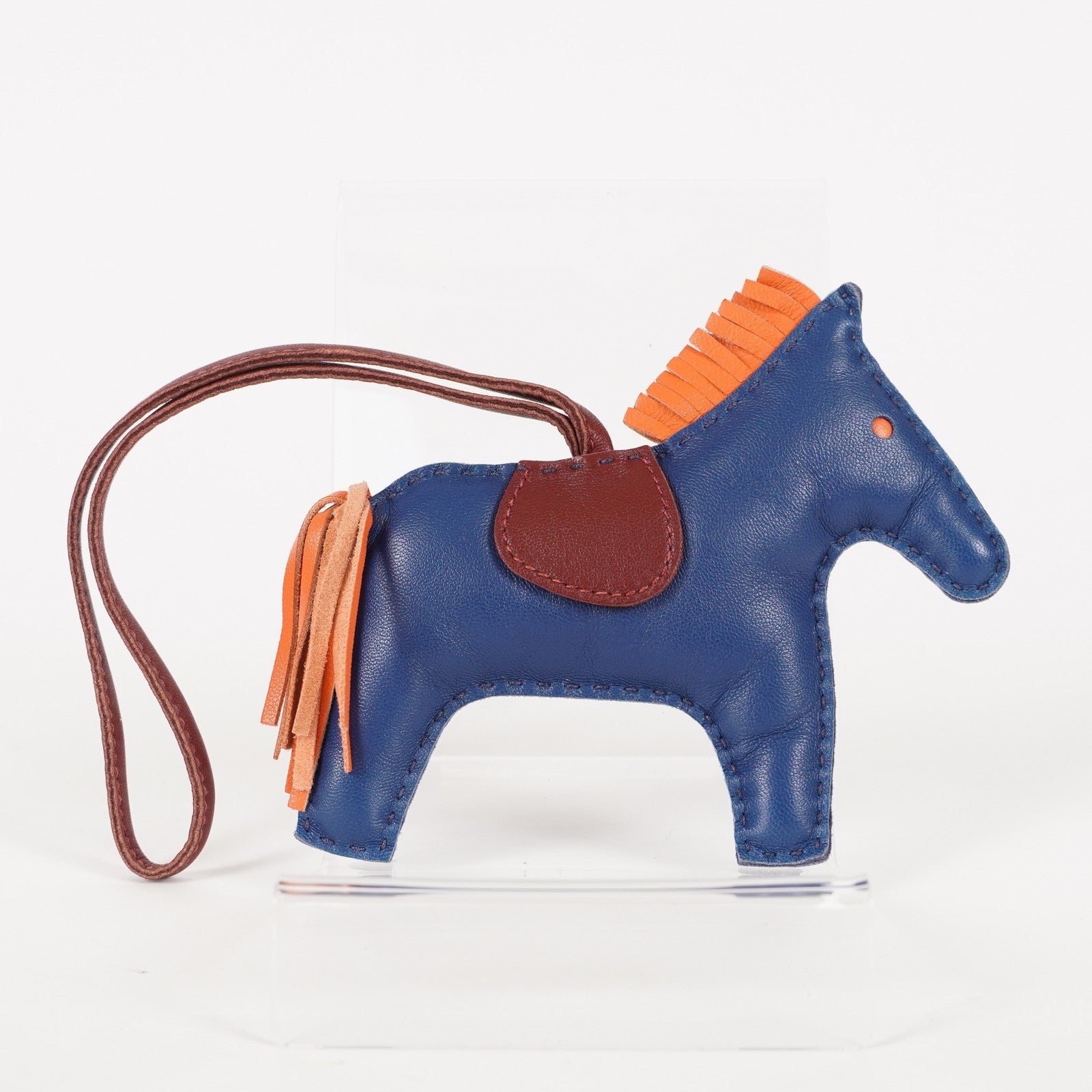 AUTH HERMES RODEO BAG CHARM BLUE AZTEC BLEU ELECTRIQUE FAUVE 05E183410029