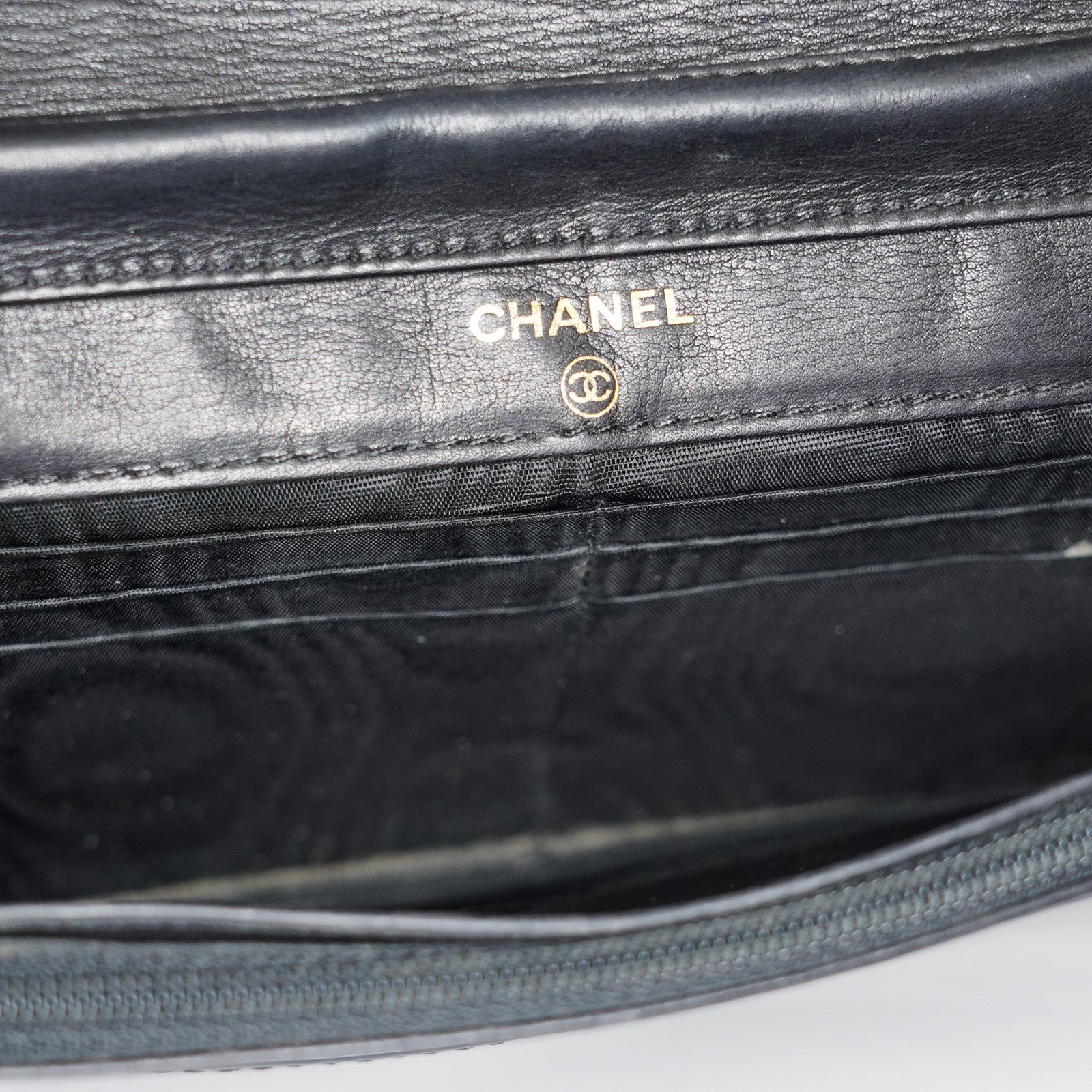 Chanel Coco Mark Shoulder Chain Wallet Black Women's Enamel 05E294730016