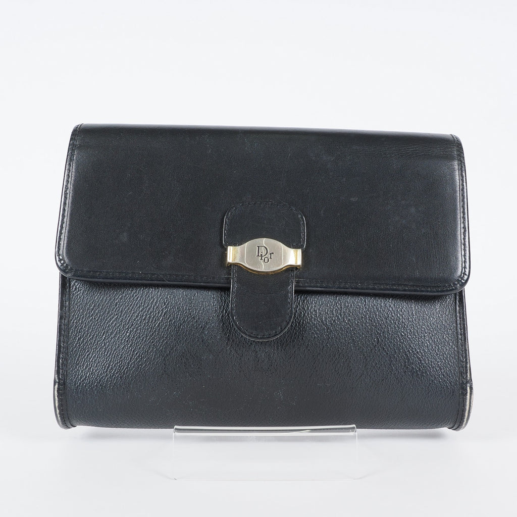 Christian Dior Vintage Leather Shoulder Bag Black Classic Handbag XY230