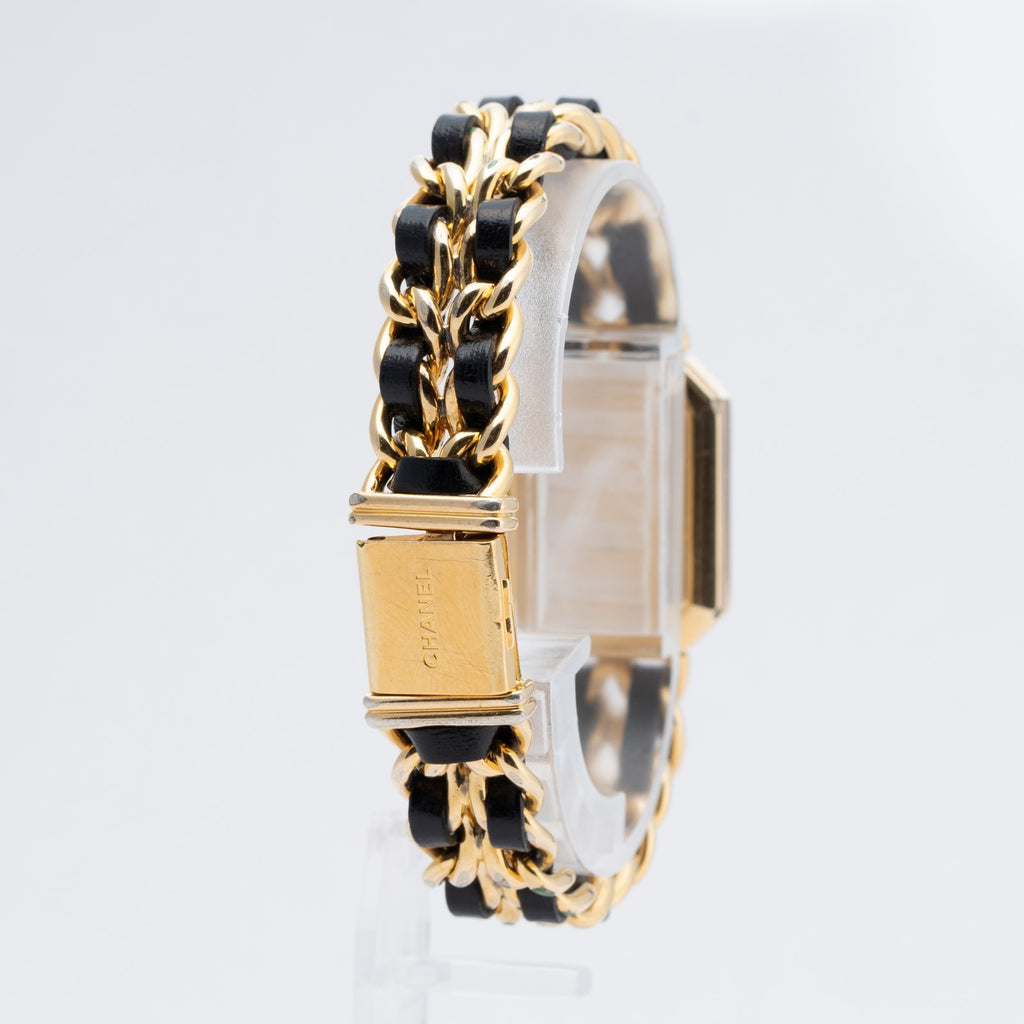 CHANEL Première Quartz Ladies Watch Gold × Black Leather Bracelet 04E039570007