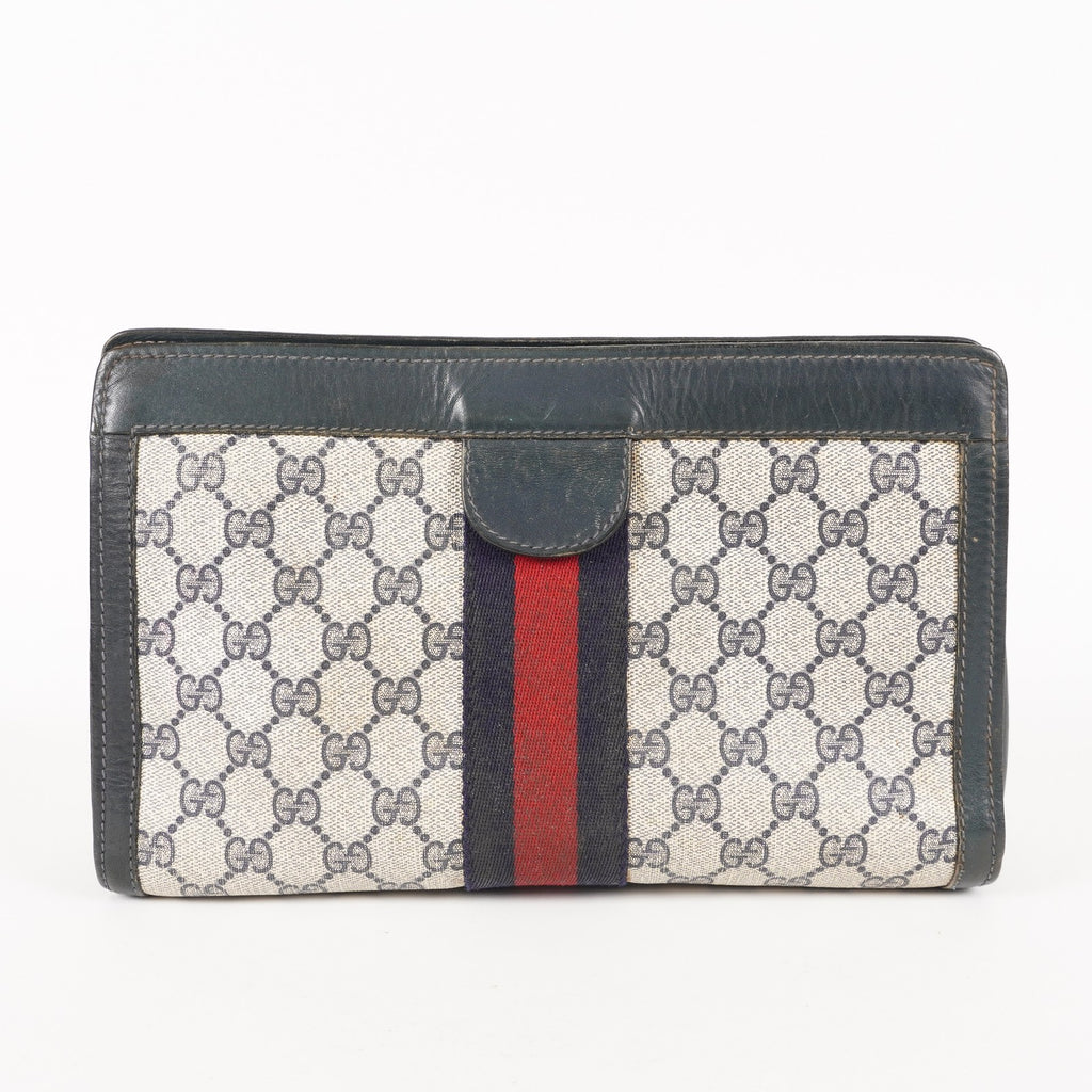 VINTAGE GUCCI Clutch Bag GG Sherry Line Navy 05M02846425