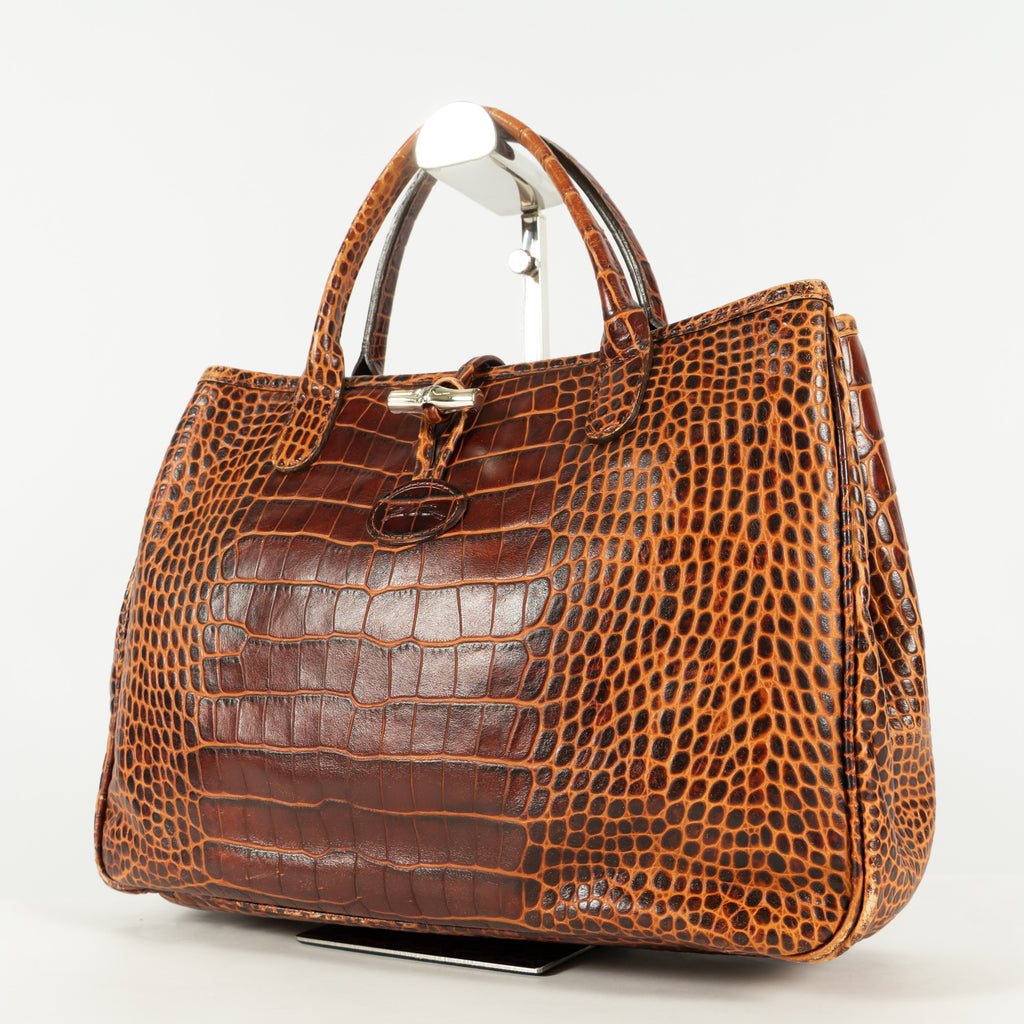Longchamp leather Tote Bag Brown Shiny finish Medium Elegant 25306352632