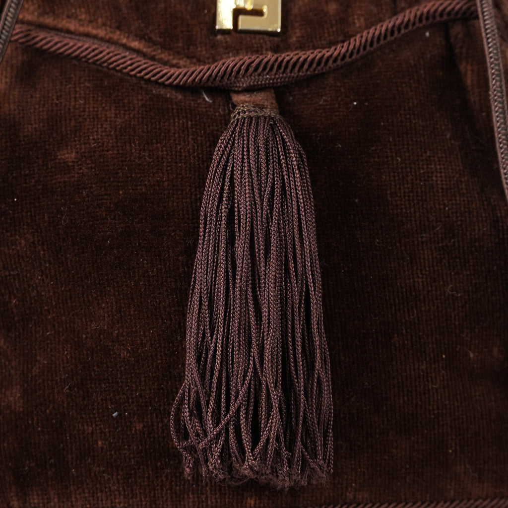 FENDI Zucca Suede Pouch Bag Handbag Brown canvas Women XY187
