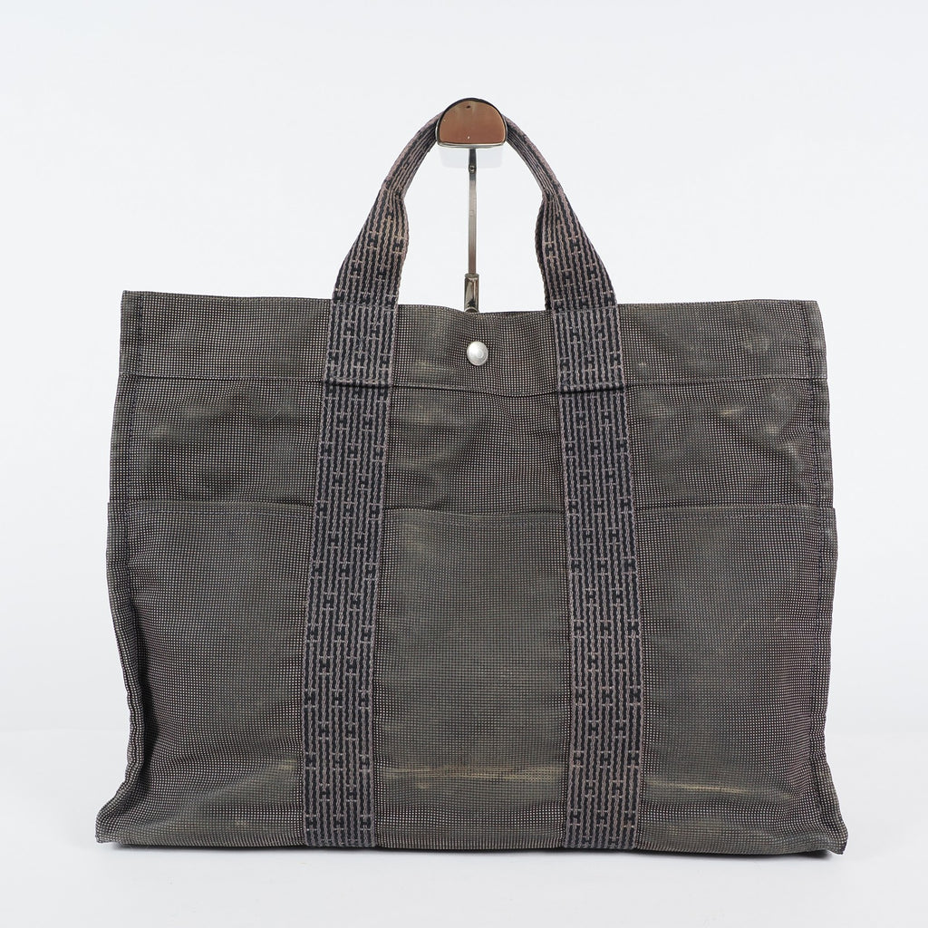 HERMES Herline MM Hand Tote Bag 100951M Nylon canvas Gray 04A20825007