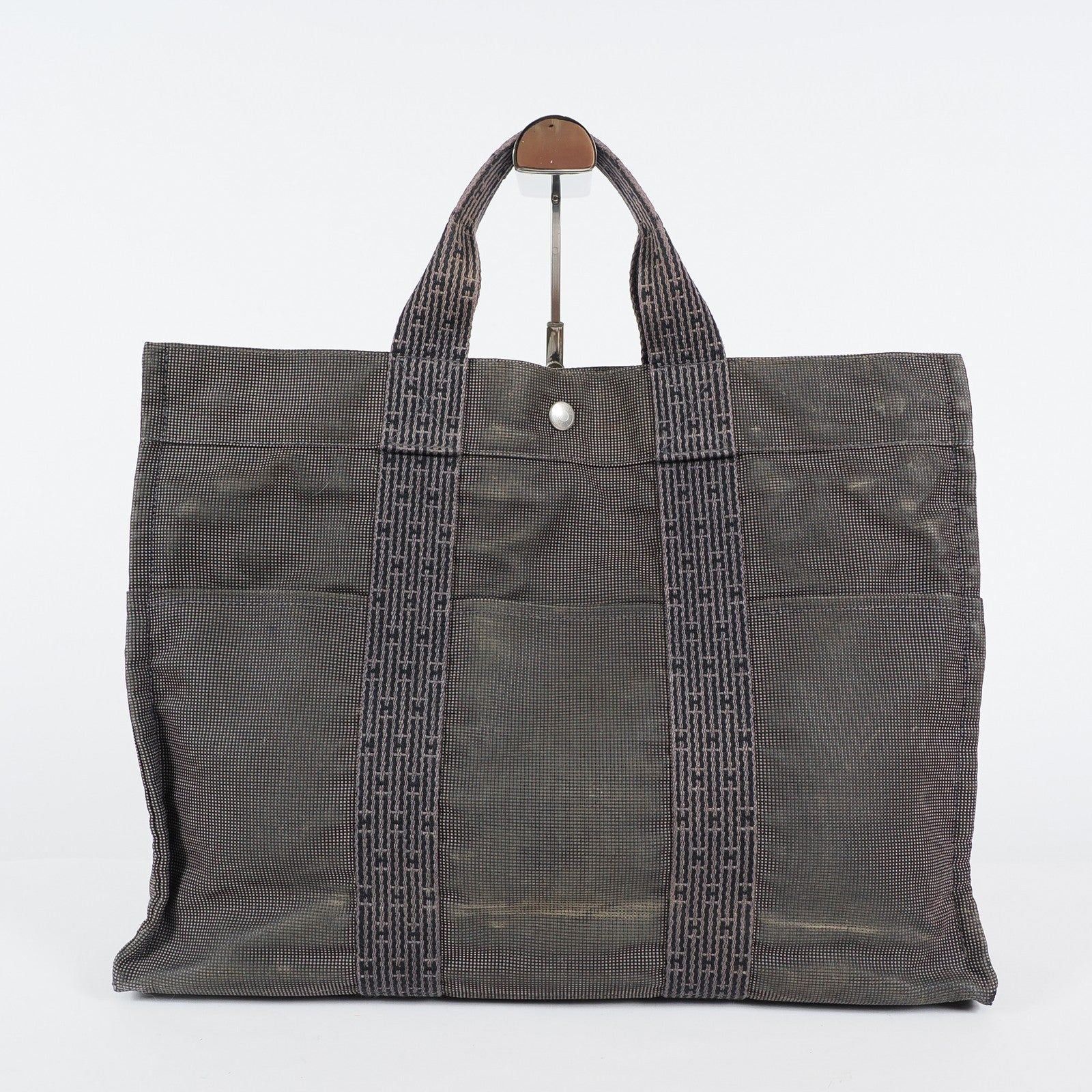 HERMES Herline MM Hand Tote Bag 100951M Nylon canvas Gray 04A20825007