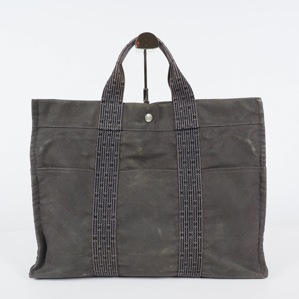HERMES Herline MM Hand Tote Bag 100951M Nylon canvas Gray 04A20825007