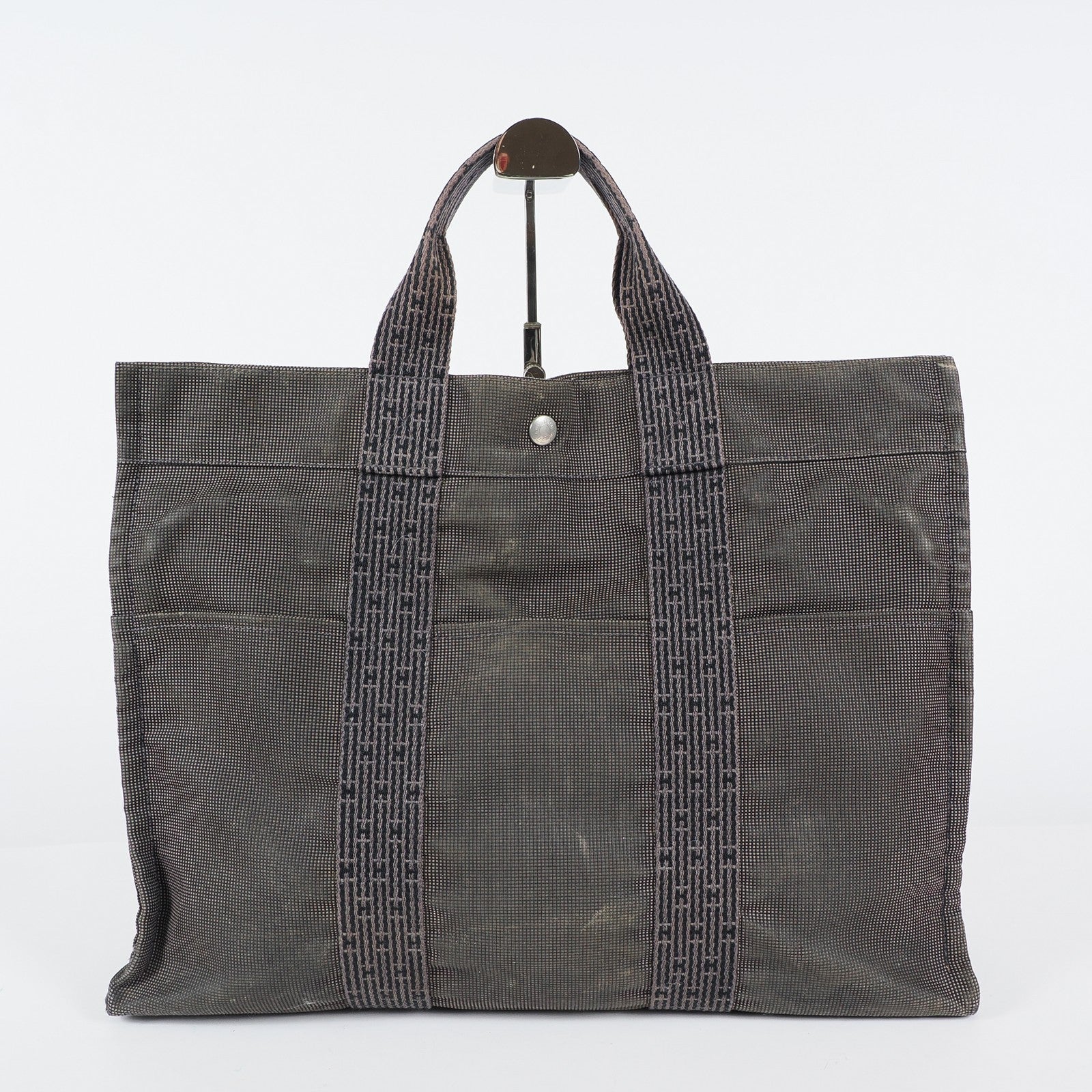 HERMES Herline MM Hand Tote Bag 100951M Nylon canvas Gray 04A20825007