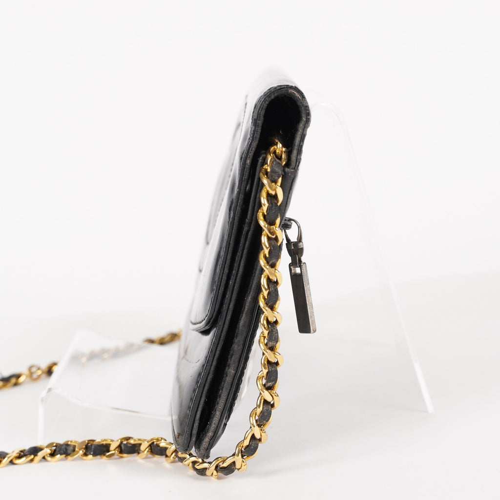 Chanel Coco Mark Shoulder Chain Wallet Black Women's Enamel 05E294730016
