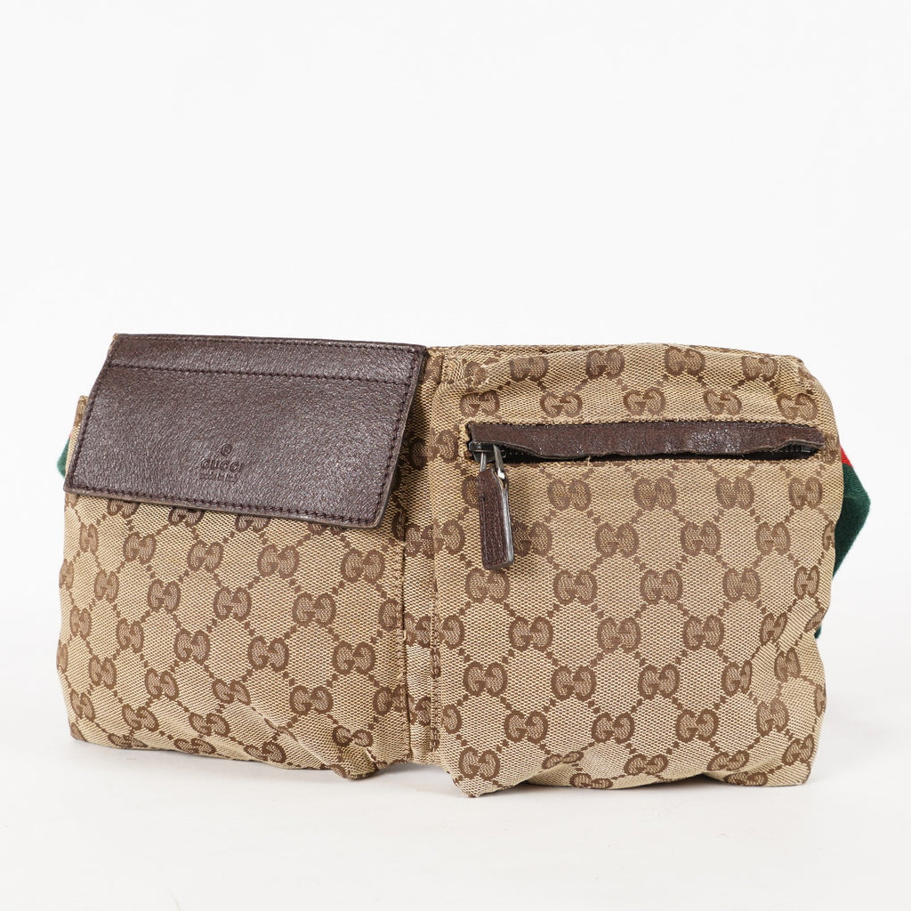 Auth GUCCI GG canvas Fanny Pack Bum Bag waist pouch sherry line 01E072970021
