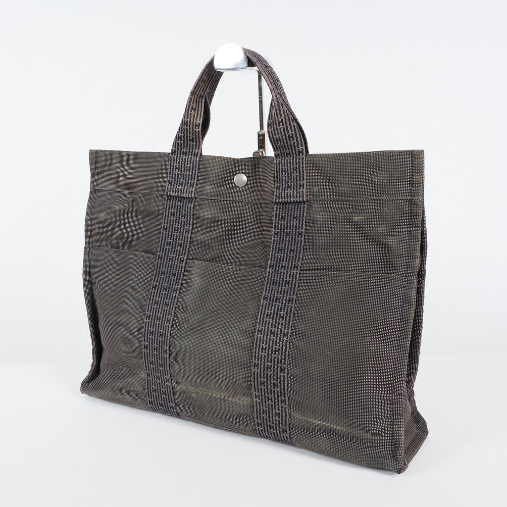 HERMES Herline MM Hand Tote Bag 100951M Nylon canvas Gray 04A20825007