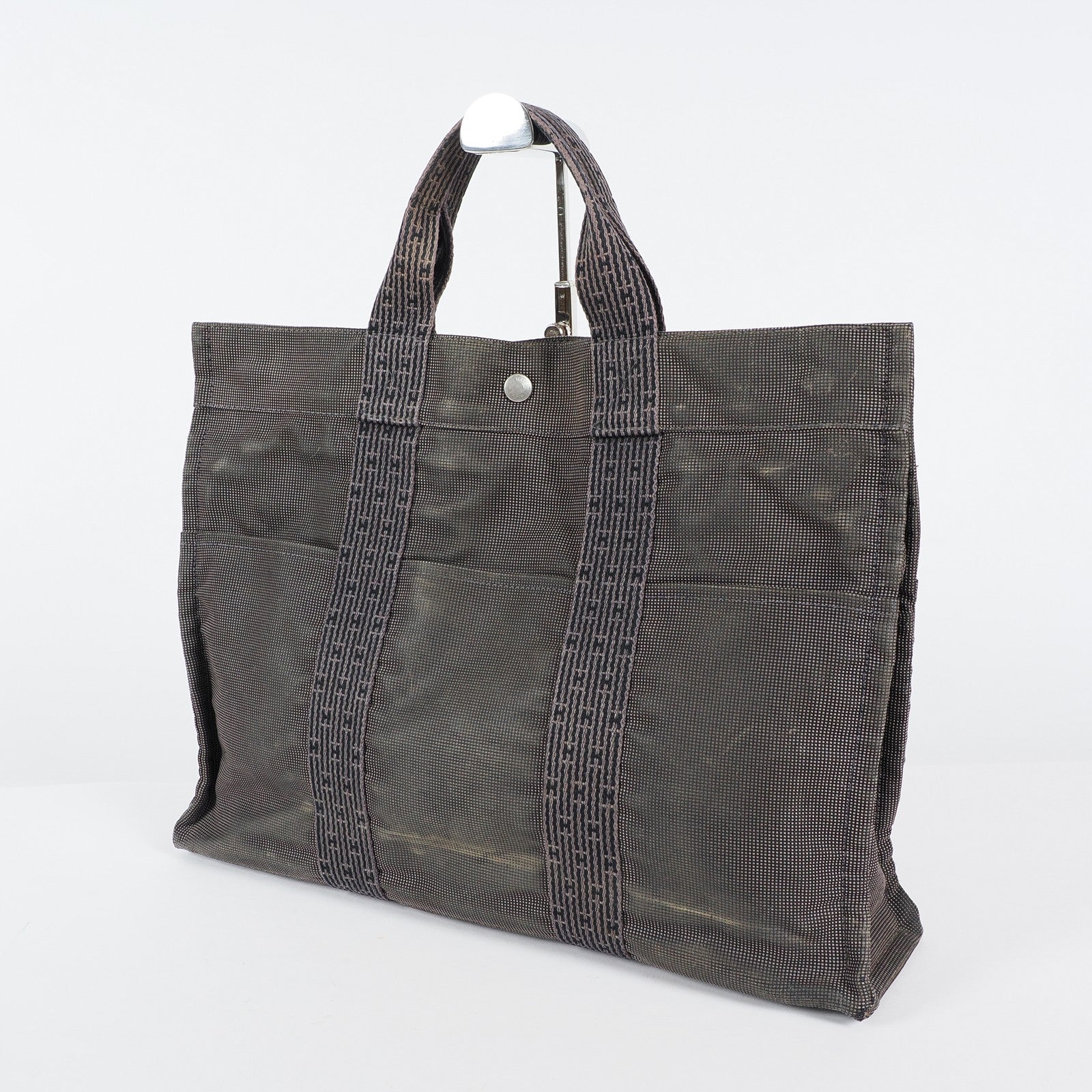 HERMES Herline MM Hand Tote Bag 100951M Nylon canvas Gray 04A20825007