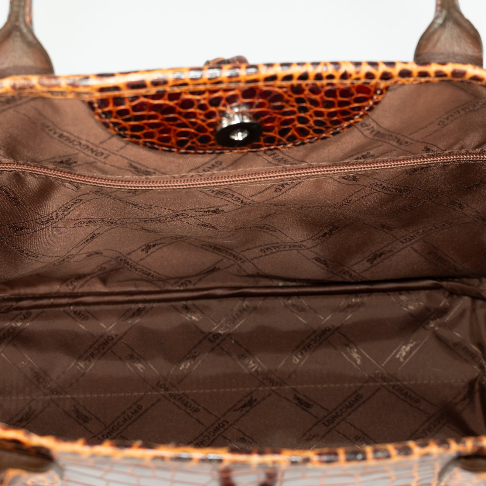 Longchamp leather Tote Bag Brown Shiny finish Medium Elegant 25306352632