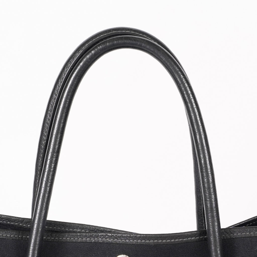 Authentic Hermes Garden Party MM Canvas Leather Tote Bag  black 02E036820003