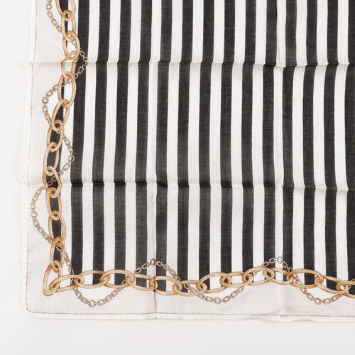 Auth Fendi Bag Chain Stripe Pattern Cotton Scarf Handkerchief XY204