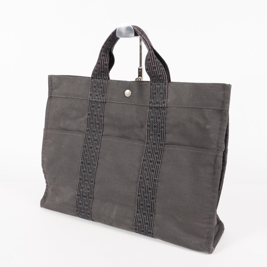 HERMES Herline MM Hand Tote Bag 100951M Nylon canvas Gray 05E461045016