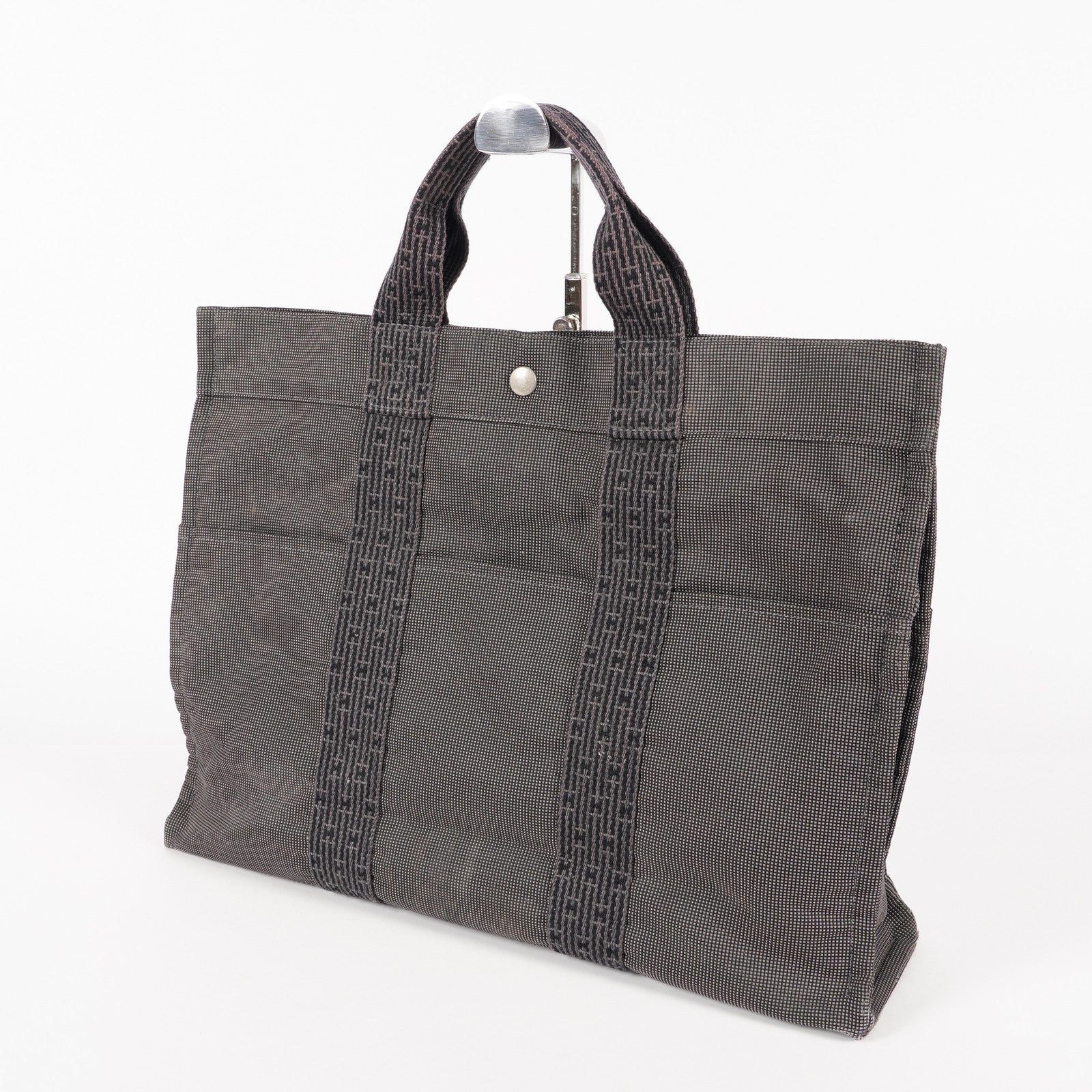 HERMES Herline MM Hand Tote Bag 100951M Nylon canvas Gray 05E461045016