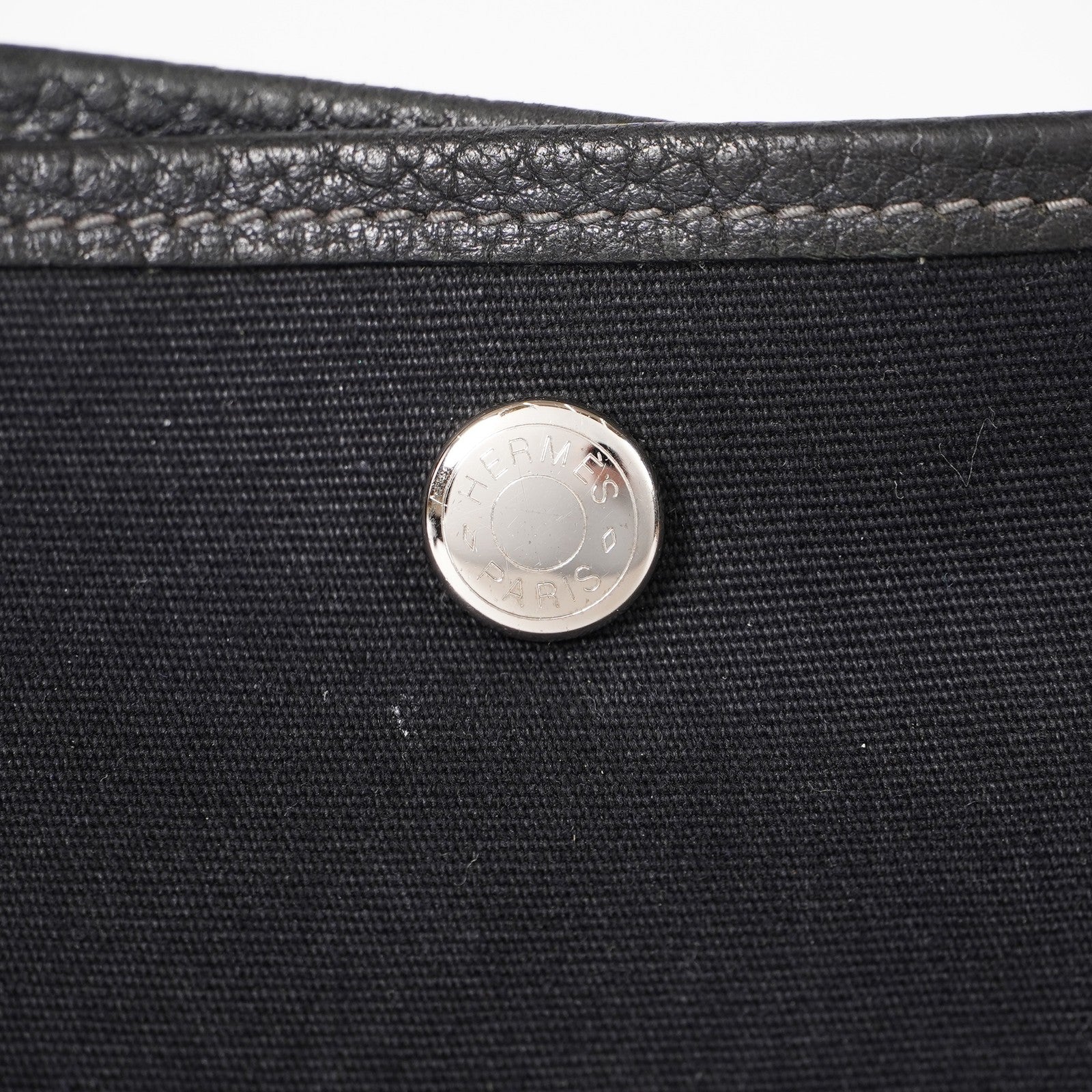 Authentic Hermes Garden Party MM Canvas Leather Tote Bag  black 02E036820003